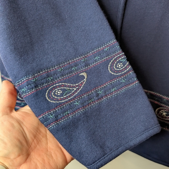 Vintage Northern Reflections Navy Paisley Embroidered Button Up Cardigan Women L - Picture 4 of 9